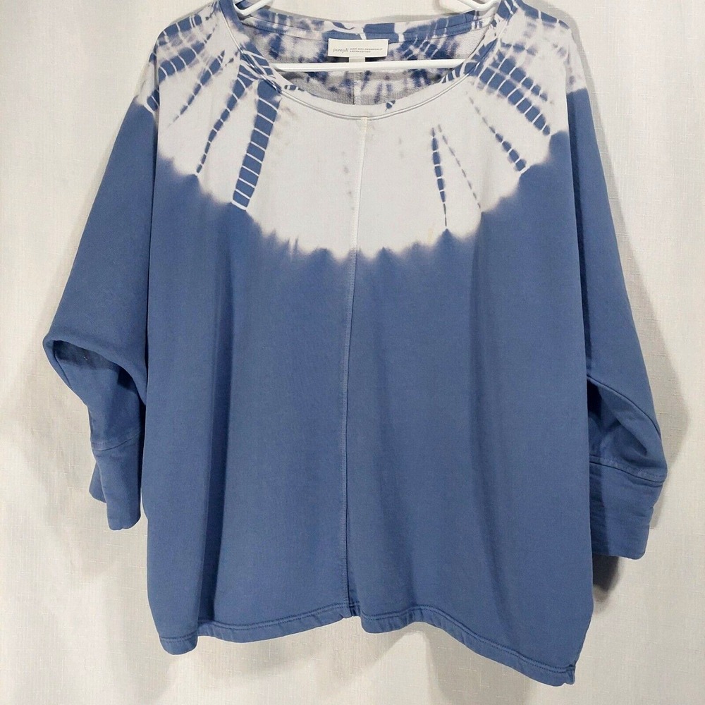 Pure Jill Womens M Dolman Sleeve Sweatshirt Blue Tie Dye Organic Cotton (Flaw)